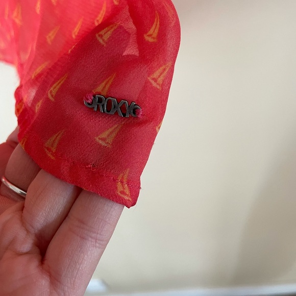 Roxy Sheer Tank Top Button Up Collared Blouse Size Medium - Picture 7 of 10